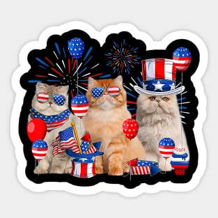 Three Cat Patriotic USA Cat Lovers Cat Happy 4th Of July Sticker